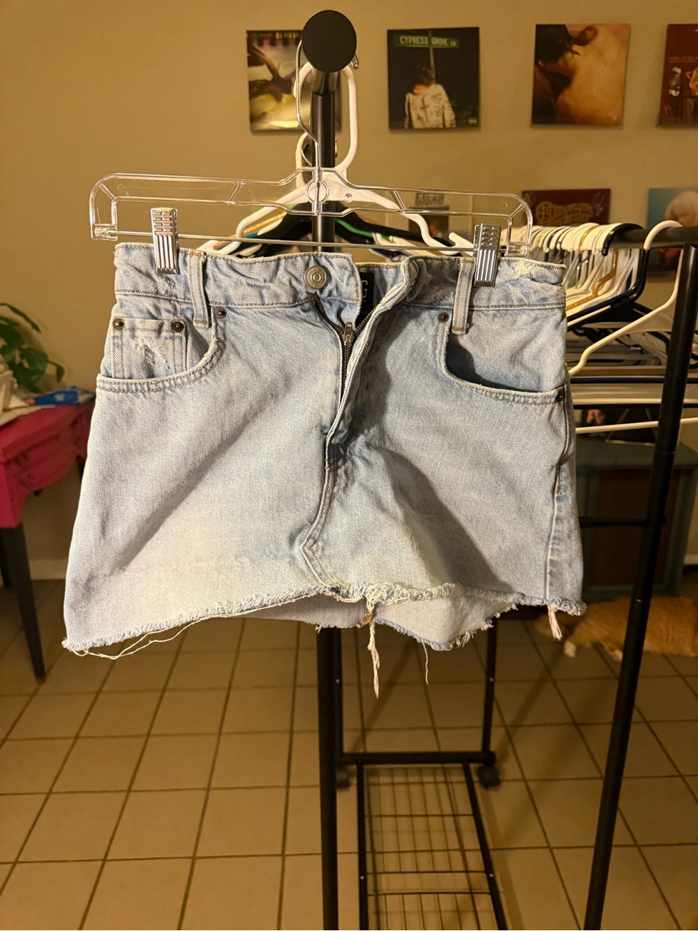 BDG Light Blue Denim Mini Skirt with Raw Hem